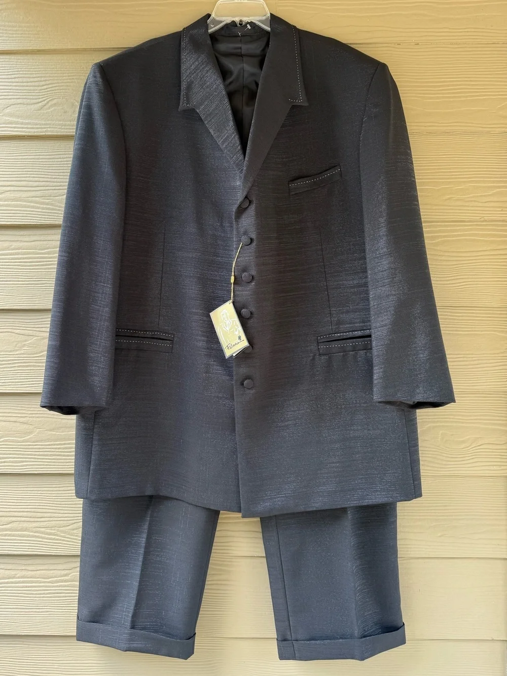 Falcone Men's Black Silver Polyester Jacket Blazer & Pants 2pc Suit Size 52L/47L